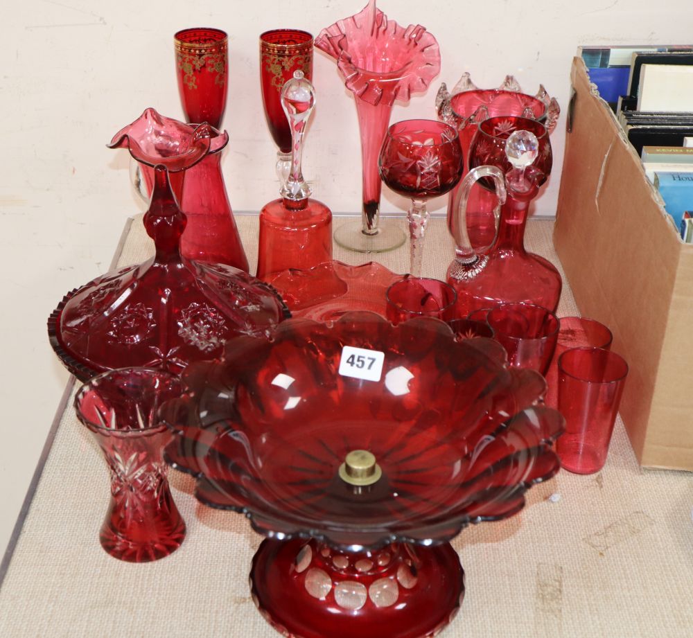 A collection of 19th century cranberry glass